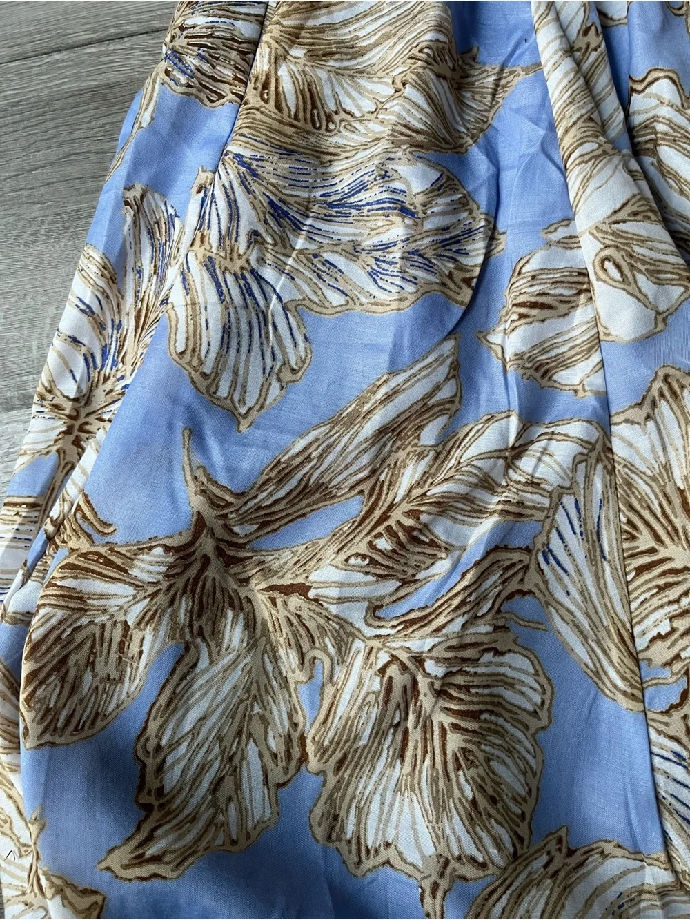 Philosophy Blue Floral A-Line Midi Skirt with Beige Print